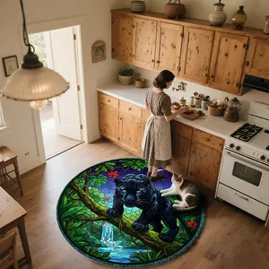 Rune Border Black Panther  Round patterned carpet, home decorative rug, non-slip round mat for bedroom, living room, pet bed, and chair, home decoration, birthday gift, Christmas gift, Valentine's Day gift