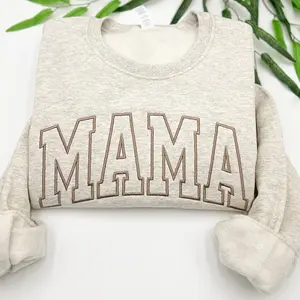 Embroidered Mama Sweatshirt, Minimalist Varsity Letter Crewneck, Neutral Suede Stitch Sweater, Thoughtful Gift for Mom or Mama to Be