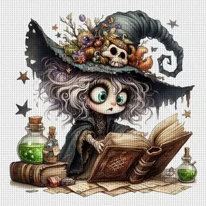 Herbal Witch Cross Stitch Kit, 11 Grids, DIY Colorful Unique Embroidery Design, Home Wall Decor Gift, Frameless, 14.17x14.17 Inches