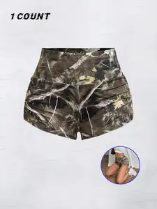 Women's All Over Leaf Print Shorts, Casual Comfy Breathable Shorts for Daily Wear, Ladies Bottoms for Summer, Camo Print Shorts, Casual Fashion Shorts