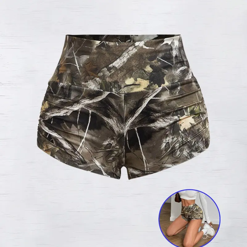 Women's All Over Leaf Print Shorts, Casual Comfy Breathable Shorts for Daily Wear, Ladies Bottoms for Summer, Camo Print Shorts, Casual Fashion Shorts