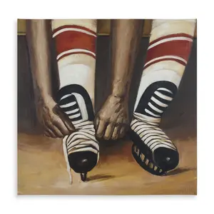 360 stand Hockey Theme Tablecloth, 58x58 in Size 58", Water-Resistant, Hockey Player Tie-Skates Design, Indoor-Outdoor Kitchen Linens & Home Decor, Kitchen Theme Runners