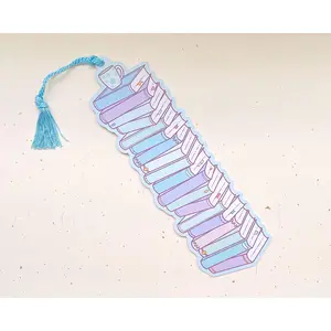 Woolf Stack of Books Reading Tracker Bookmark With Blue Tassel
