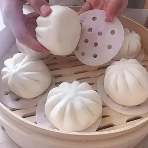 500 sheets of 2.95inch food-grade steamer paper, round steamer paper, silicone oil paper, bun paper, baking paper, suitable for home kitchens, restaurants and hotels, kitchen supplies