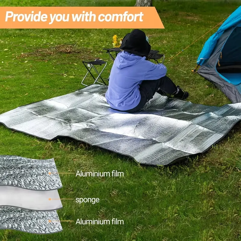 Double sided aluminum film mat moisture-proof mat, grass mat, camping mat, floor mat, picnic mat, beach mat ultra light camping mat, aluminum foil EVA foam sleeping mat, portable folding outdoor picnic mat, moisture-proof and easy to clean，hand washable