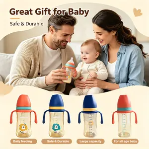 HOTMIR baby feeding bottle 10oz, wide caliber bottle with gravity ball and anti slip handle