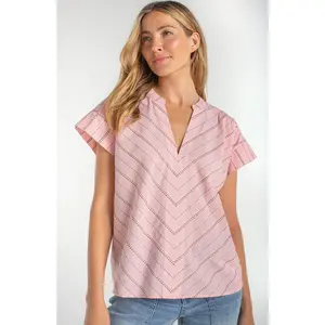 Liverpool Pink Stripe Short Sleeve Popover Woven Top