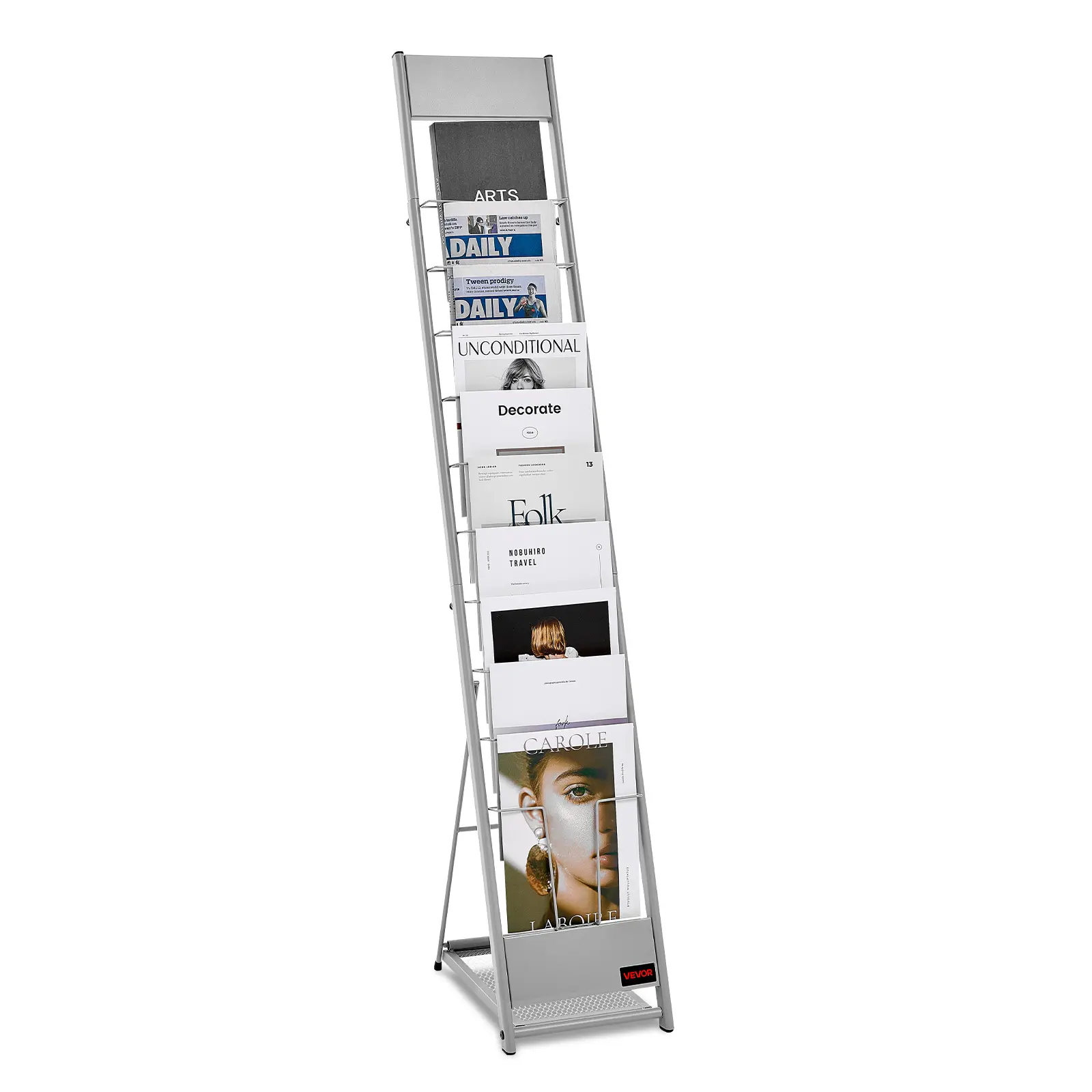 【summerfinds】VEVOR Universal 3-Layer Metal Brochure Display Rack, 10-Pocket Portable Floor-Standing Organiser with Detachable Parts, Durable A4 Magazine Holder for Office Use, Shop & Bill Presentation, Compartment, Detachable Design