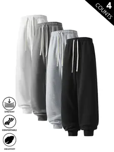 4-Pack Men's Solid Sweatpants,Loose Plain Casual Trousers,Basic Sports Pants,Unisex Versatile Minimalist Joggers,Suitable For Daily Wear,for Fall Menswear,All Seasons,available in 4 pack & 1-pack options,Please place an order according to size chart
