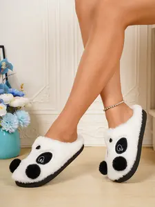 Women's Panda Design Cotton Slippers, Warm Thick Sole Indoor Outdoor Home Shoes, Autumn Winter Casual Footwear for Women