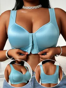 4-Pack Plus Size Front Closure Bra, Wireless Full Coverage Support Bras for Women push, Fabric, Breathable