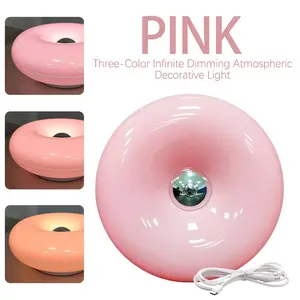Donut Table Lamp Three colors pink orange and white Creative Orange Donut Atmosphere Lamps with Plastic Shade,Retro-Modern Table Light,3-Color Dimmable Nightstand Lamp for Bedroom and Desk, Aesthetic Home Decor & Gifts & Valentines Day Gifts