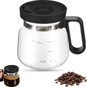 16oz Cute Glass Coffee Pot Mug with Lid, Coffee Pitcher, Novelty Coffee Lover Gift for Women Men, Spill-Proof Reusable Heat Resistant Glass Carafe Cup for Office Travel Home Daily Hot Beverages, Portable Aesthetic Decorative Drinkware