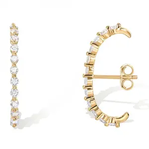 14K Gold Plated 925 Sterling Silver Post Minimalist Suspender Ear Cuff Earrings for Women - Wrap Earlobe Studs