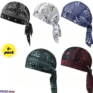 5-Pack Paisley Print Cycling Skull Caps, Breathable Moisture-Wicking Quick-Dry Bandana Head Wraps for Sports, Daily Outdoor Use
