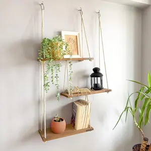 Hanging Wall Shelves for Plants, Indoor Floating Shelves, Decorative Wall Shelves for Bedroom and Living Room, Macrame Plant Shelf, Window Shelf
