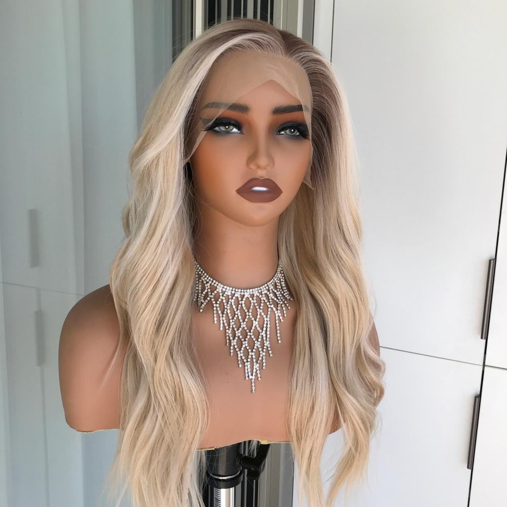 AISOM Selina Soft Linen Blonde Body Wave Free Part Synthetic Lace Front Wig with Scandinavian Hairline Low Density Long Wave 22 inches Highlight Blonde Glueless Wig AISOM Selina Soft Linen Blonde Body Wave Free Part Synthetic Lace Front Wig with Scandinavian Hairline Low Density Long Wave 22 inches Highlight Blonde Glueless Wig