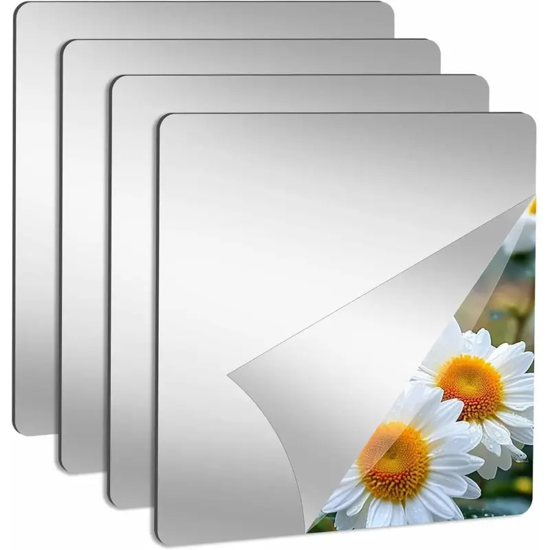 4 Pack Wall Mirror Full Length, 11.8" x 11.8" Flexible Acrylic Mirror Tiles, Small Plastic Frameless Non-Glass Stick on Espejos Stickers for Bedroom Home Gym Door