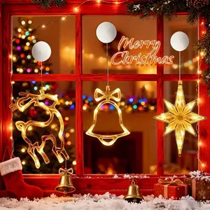 3-Piece LED Christmas Lights Set, Star Snowflake Tree Design, Battery Operated Suction Cup Decorations, Winter Holiday Decoration