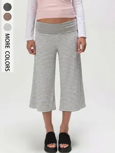Women's Soft Draping Cuffed Striped Seven-Point Wide Leg Pants, High Stretch Skin-Friendly Breathable Non-Restrictive, Sweat Absorbent & No Stuffy, Casual, Fit, 2026 Summer Arrival, Suitable for Girls & Ladies Daily Casual Home Gym Yoga Wear, Sports