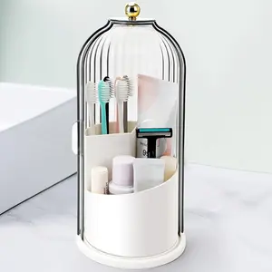 Multifunctional rotating storage box, toothbrush holder with sliding cover, - 360 ° rotating storage utensils, dust-proof bathroom vanity storage box, fashionable storage utensils are perfectly used in a variety of scenarios, multi-purpose storage