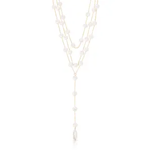Pearl Coin Layered Lariat Necklace