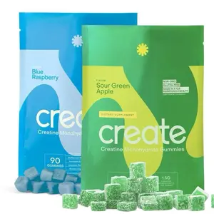 Create Creatine Monohydrate Gummies Supplement for Men & Women - 90ct (2-Pack: Blue Raspberry, Sour Green Apple Flavors) Healthcare Fitness Dietary Muscle Edible Bathroom Optimum
