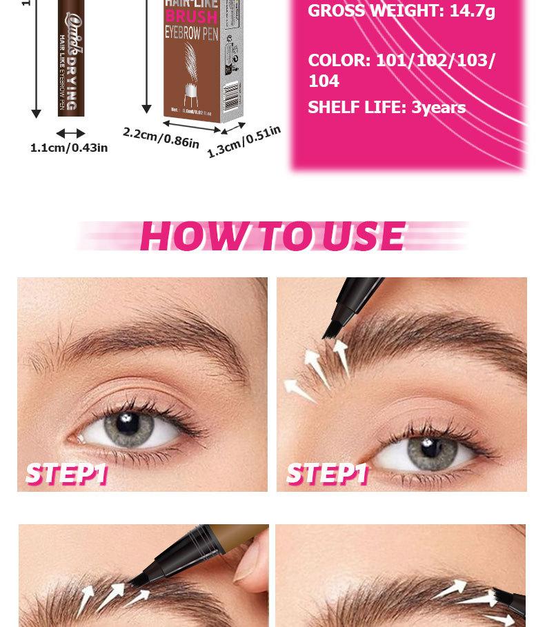 Multi-Tip Hair-Like Eyebrow Pen, Waterproof Quick-Dry Brow Marker, Natural Microblading-Effect Eyebrow Pencil for Defined Brows