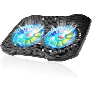 Laptop Cooling Pad, Gaming Laptop Cooler with 2 Quiet Big Fans, RGB 7 Color Light Change, Portable USB Laptop Stand 11 to 15.6 Inch, Slim and Easy Carry Working Study Outdoor Travel