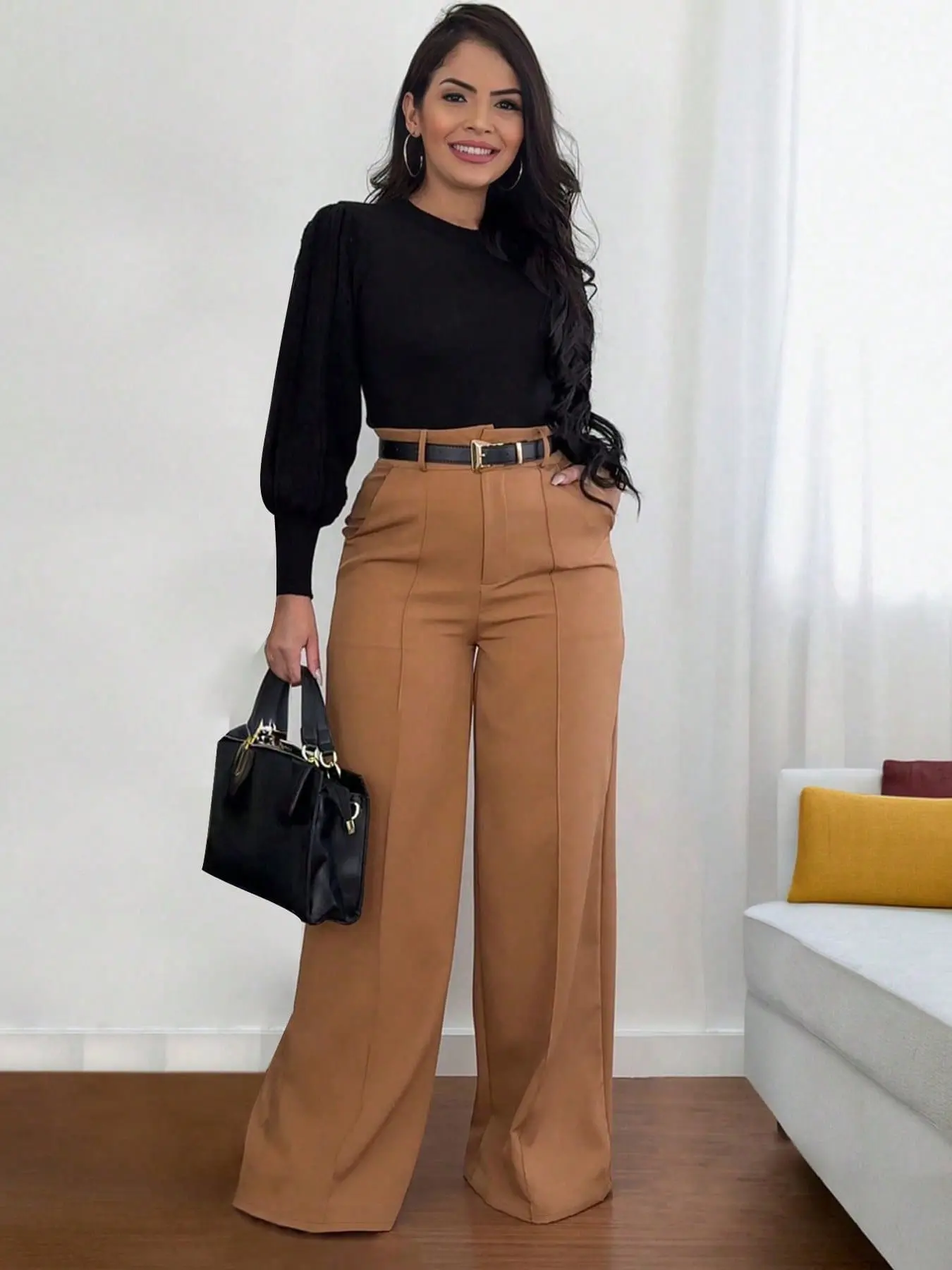 Women's Fitted Straight Leg Pants, Womenswear Bottoms, Spring & Fall Casual Style, Moderate Fabric Thickness, Perfect for Office Wear, Loose, Casual Business Pants, Piece
