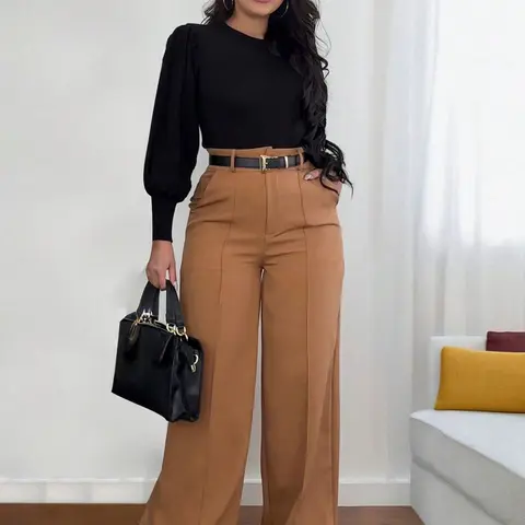 Women's Fitted Straight Leg Pants, Womenswear Bottoms, Spring & Fall Casual Style, Moderate Fabric Thickness, Perfect for Office Wear, Loose, Casual Business Pants, Piece