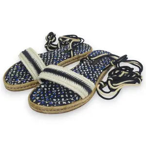 Pre-owned Louis Vuitton Straw Small Leather Goods Shoelace Strap Jute Flat Sandals