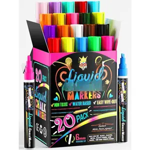 Bold Chalk Markers - Dry Erase Marker Pens - Liquid Chalk Markers for Chalkboards, Signs, Windows, Blackboard, Glass - Reversible Tip (20 Pack) - (Multicolored, 6mm)