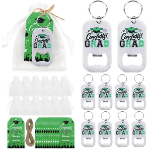 Serencatcher 24 Sets 2026 Graduation Party Favors Green Congrats Grad Bottle Opener Keychains Bulk with Thank You Tags Organza Bags for Class of 2026 Students Graduation Favors Gifts