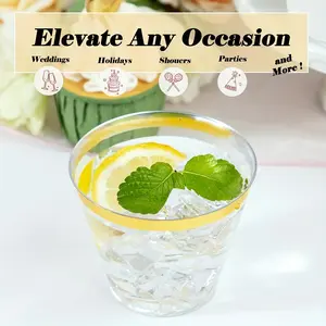 New 200 Pack Gold Plastic Cups - 9 oz Gold Cups Disposable 9 Ounce Gold Rimmed Plastic Cups for Party Baby Shower Weddings Christmas New Years