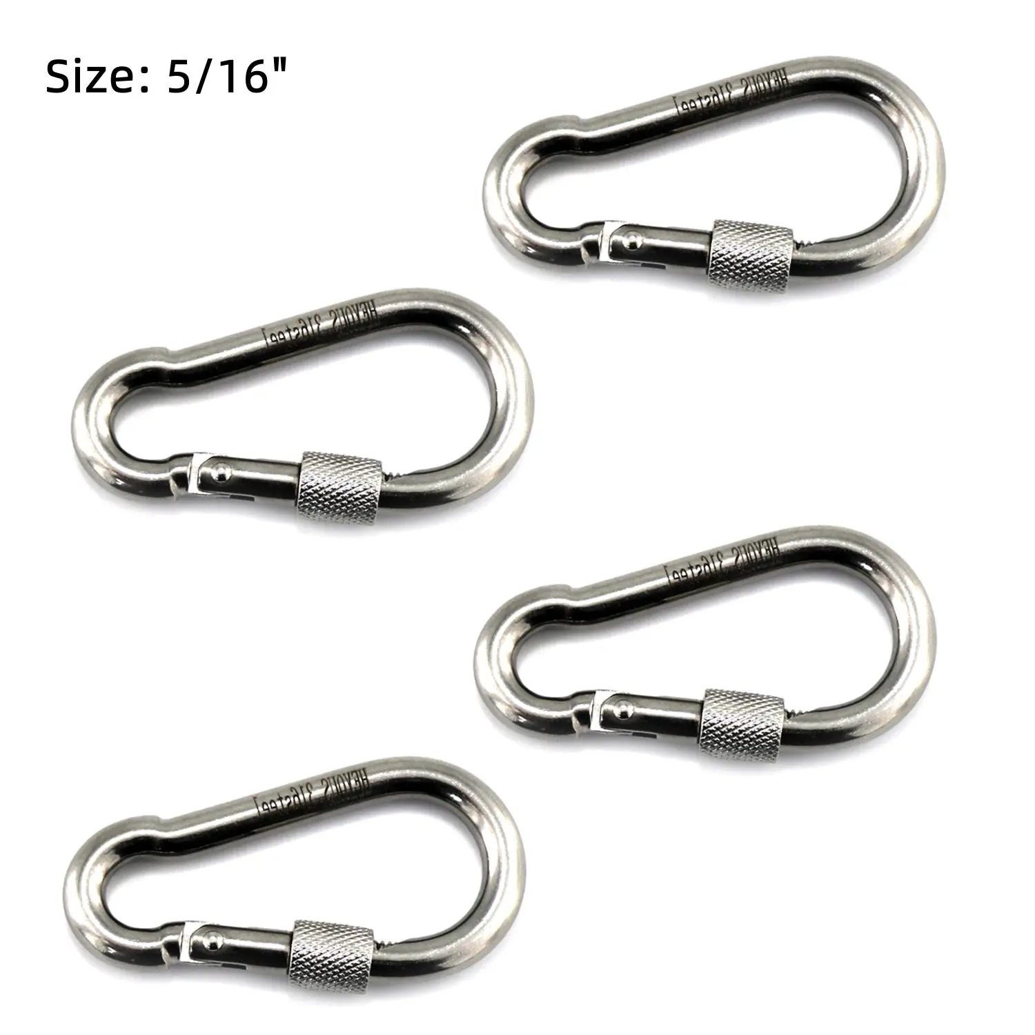 4pcs 5/16" Locking Carabiner Clip Heavy Duty Spring Snap Hook with Nut Lock Buckle for Camping 316 Stainless Steel Carabiner Hooks Keychain Carabiners Multi-Purpose Spring Snap Hook for Dog Leash Outdoor Camping Swing Hammock
