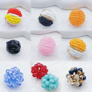 Tara--P23--Mix Styles 16mm Handmade Braided Crystal Seed Beads Ball Beads