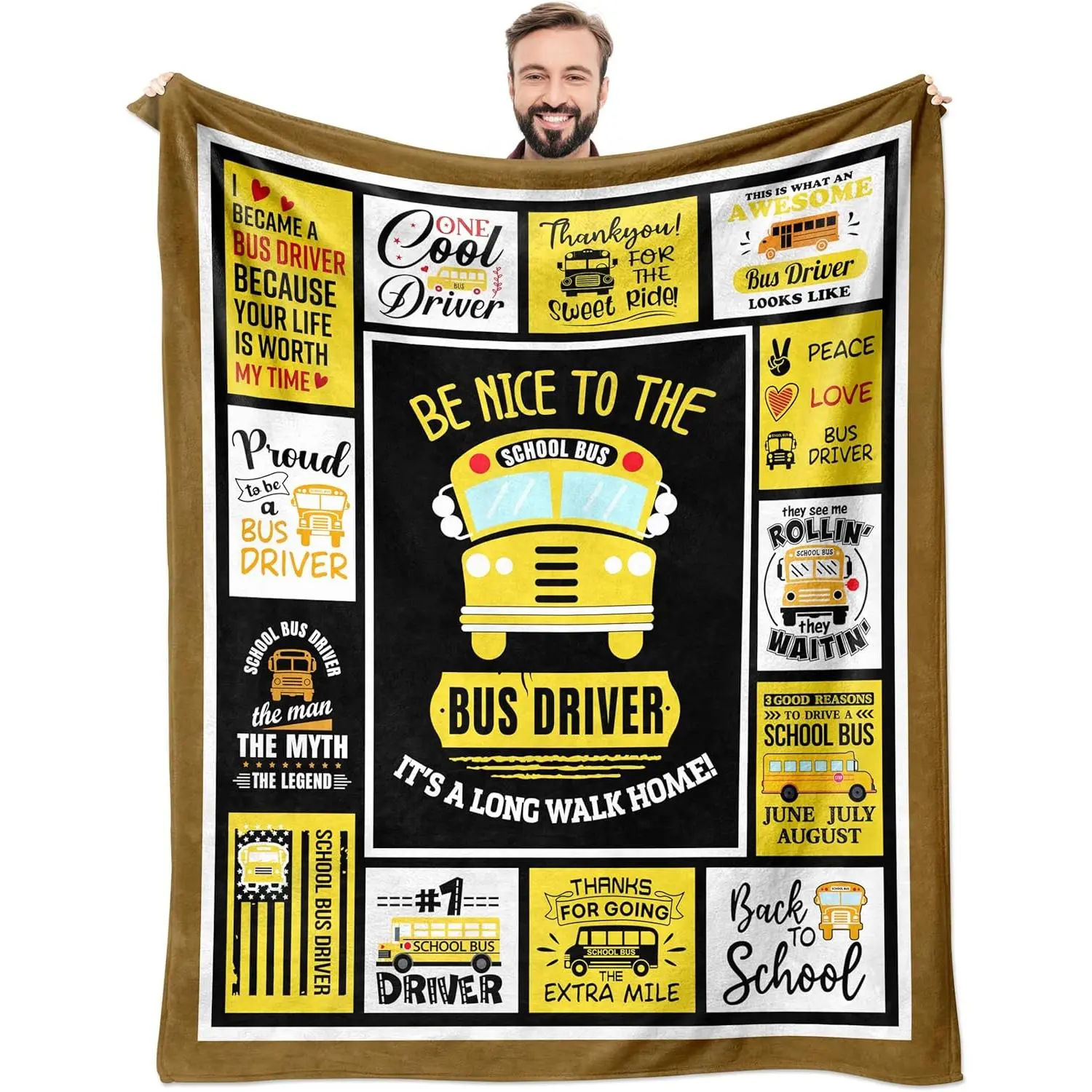 School Bus Driver Gifts for Men, Bus Driver Appreciation Gifts for Men, Birthday Gift for School Bus Drivers Throw Blanket 60" x 50", Bus Drivers End of Year Gifts/Thank You Gifts for Man
