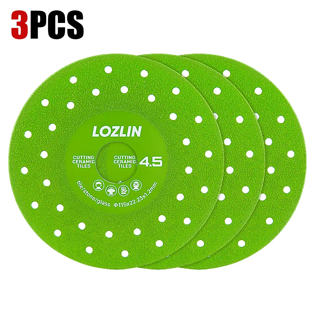 LOZLIN 1PCS/3PCS 115mm Diamond Saw Blades For Cutting And Grinding Tile And Marble,Ceramic, 45 Degree Chamfered Cutting Disc Porous Design, Angle Grinder Tools,father'sdaygifts