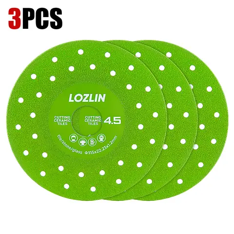 LOZLIN Diamond Saw Blades (1-Pack/3-Pack 3-Pack Value), 115mm Angle Grinder Tool Accessories for Cutting & Grinding Tile, Marble, Glass & Ceramic, 45-Degree Chamfer Edge Cutting Disc with Porous Fast Heat Release & Long-Life Brazing Design