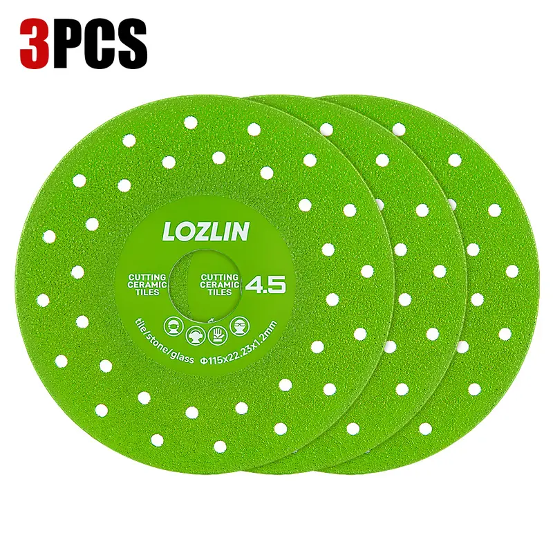 LOZLIN Diamond Saw Blades (1-Pack/3-Pack 3-Pack Value), 115mm Angle Grinder Tool Accessories for Cutting & Grinding Tile, Marble, Glass & Ceramic, 45-Degree Chamfer Edge Cutting Disc with Porous Fast Heat Release & Long-Life Brazing Design
