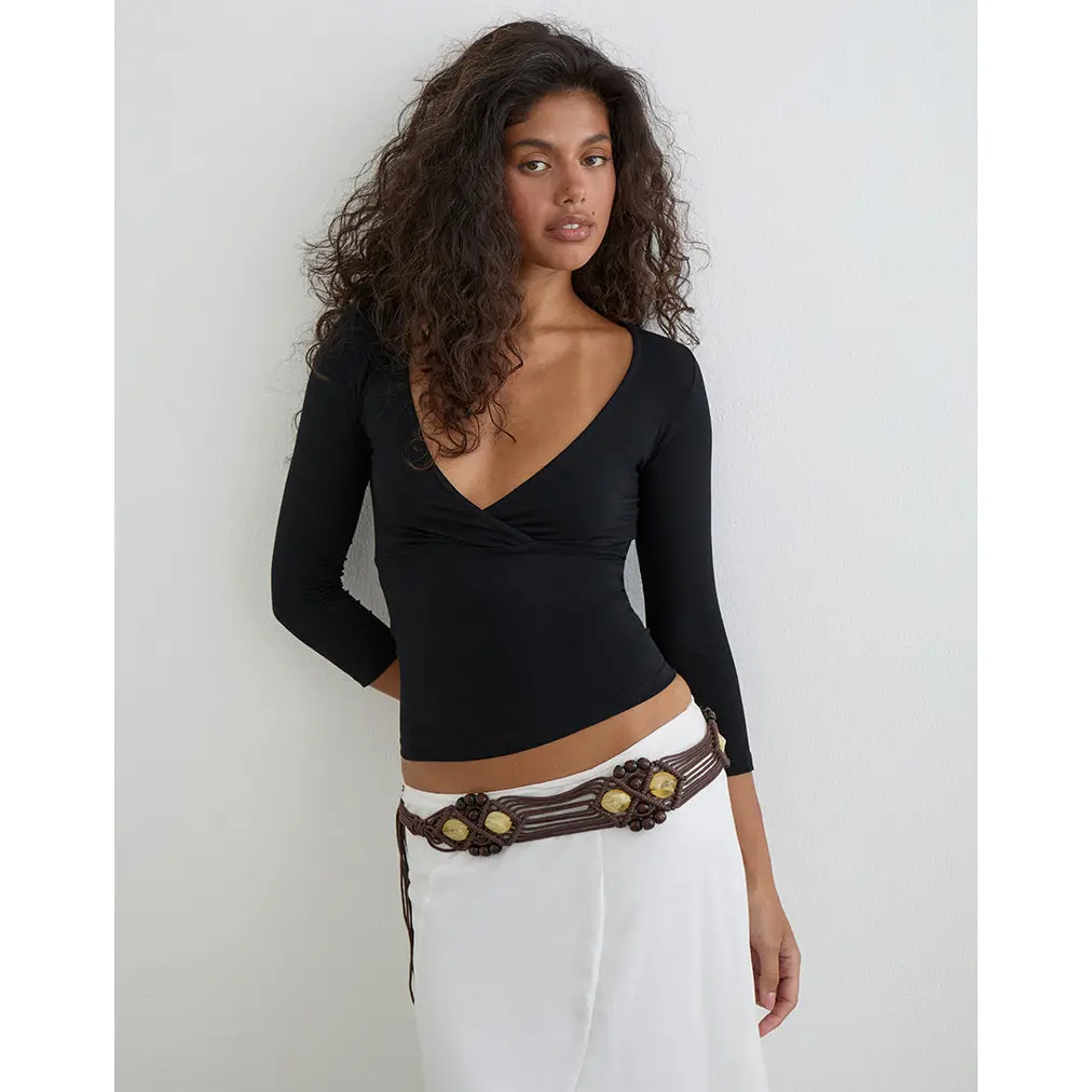 Trudis Wrap Top in Jersey Black