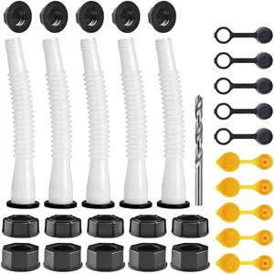 Gas Can Spout Replacement Kit, Gas Can Nozzle Replacement (5 Kit), For  1/2/5/10 Gallon Gas Cans.The seal is fully installed you can use it directly. Replacement gas can spout (White)