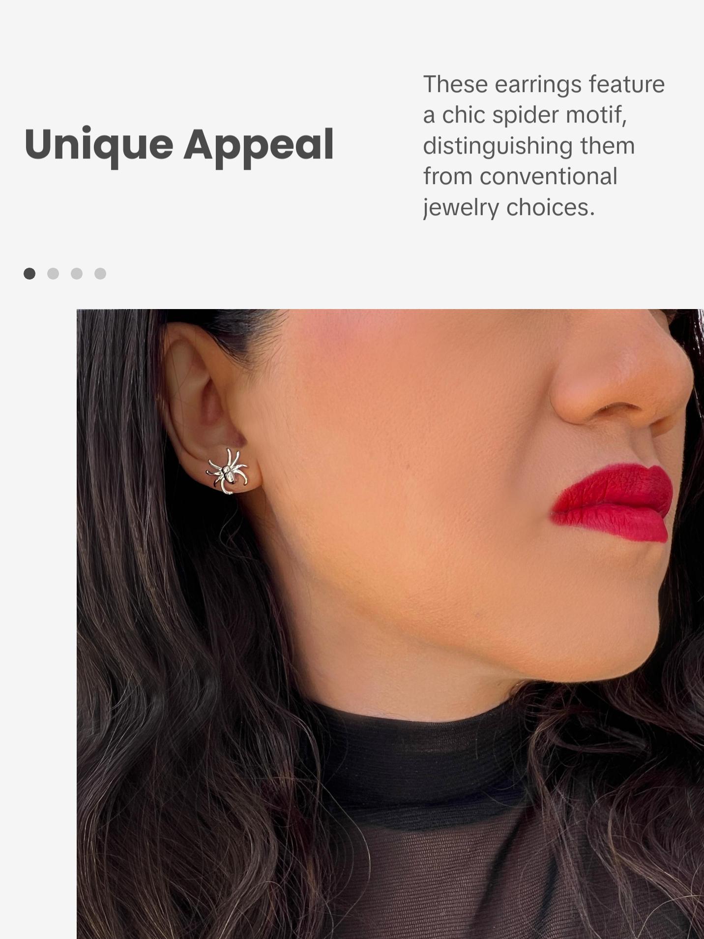 SONIA HOU Spider Halloween Stud Earrings - Sterling Silver | S925 Chic Trendy Exquisite Fashion Design Plated Stackable Accessory