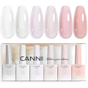 CANNI 6 Pcs 9 Ml Clear Quick Builder Nail Gel Polish Set- Milky White Neutral Nude Pink Colors Builder for Nails Strengthener Gel Thickening Extension for Beginners DIY Home Salon Manicure