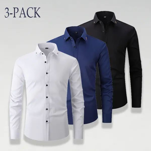 Men's 3-Pack Oxford Dress Shirts - Solid Basics, Slim Fit, Wrinkle-Free Long-Sleeve with Buttons, Embroidered Cuff for Business Office Wear, M