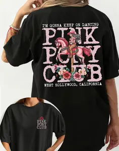Pink Pony Club I'm Gonna Keep On Dancing Chappell Roan Front Back Print Women's Washed T-Shirt.Chappell Roan Fan Gift T-Shirt, Double Side Graphic Pink Pony Club Western Cowgirl Floral Top.