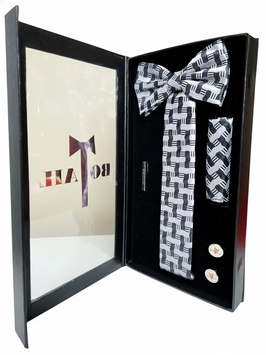 Botail Crochet Black & Gray Neckwear-Gift Set
