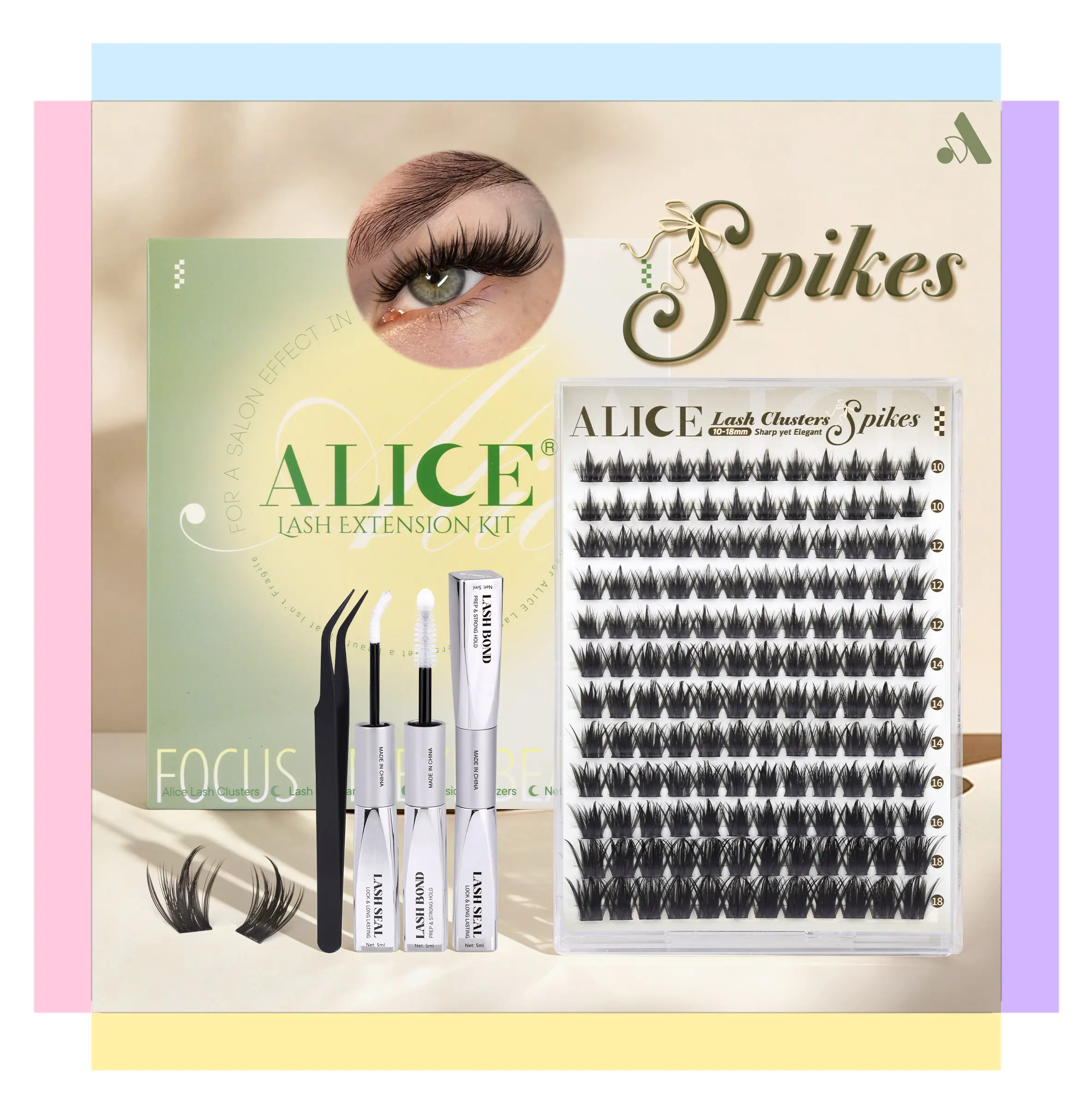 ALICE Spikes Lash Extension Kit Thin Band Individual Lashes Eyelash Clusters DIY 10-18mm for Daily&Workplace