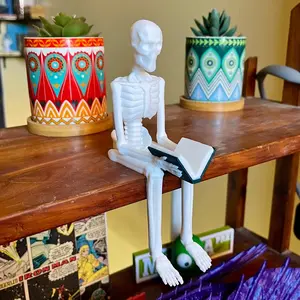 Spooky Reading Skeleton Bookshelf Decor Figure - Spooky 3D Printed Bookish Decor - Trick or Treat Toy